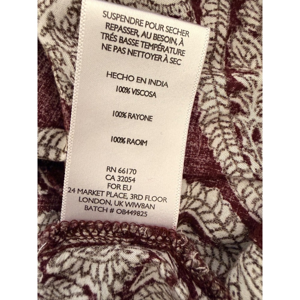 Ecote Burgundy Paisley Bell Sleeve Mini Dress Size 2 Boho Open Back Tie - Picture 7 of 7